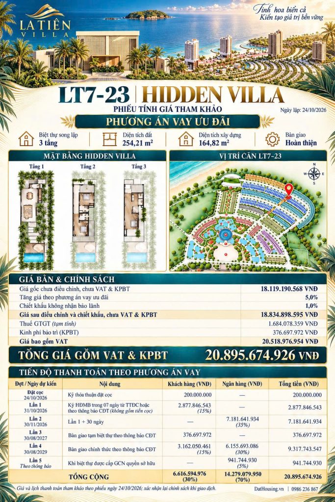 La Tiên Villa LT7-23 - Hidden Villa - Phương án vay ưu đãi