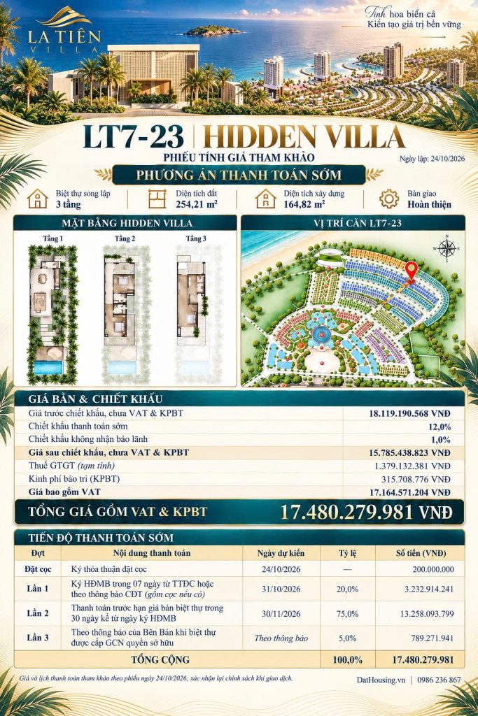 La Tiên Villa LT7-23 - Hidden Villa - Thanh toán sớm