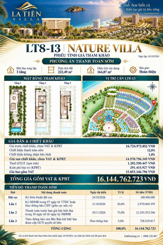 La Tiên Villa LT8-13 - Nature Villa - Thanh toán sớm