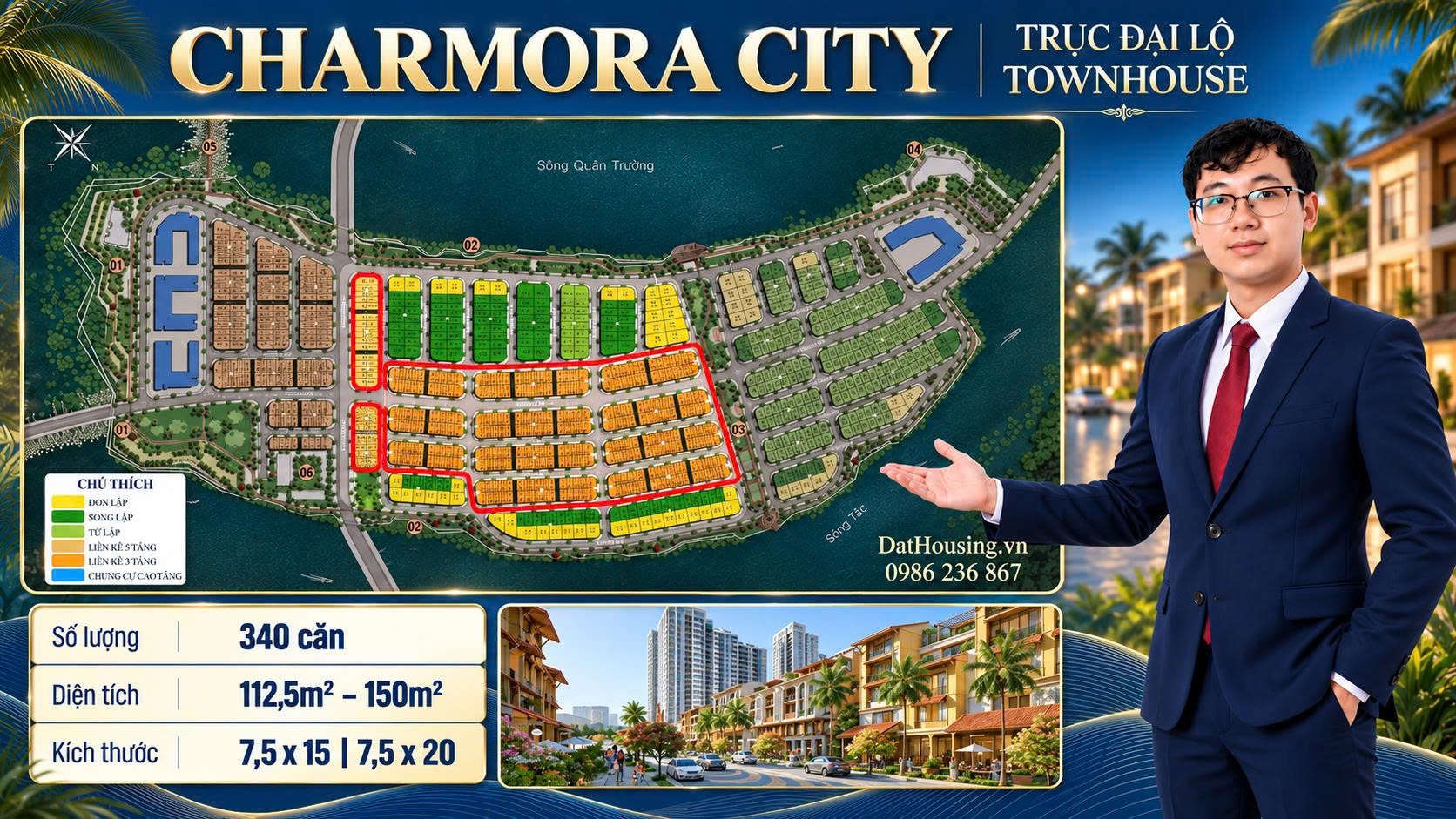 Mặt bằng trục đại lộ Townhouse - nhà phố Charmora City
